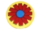 Part No: 4150pb031  Name: Tile, Round 2 x 2 with Scala Red Flower and Blue Center Pattern