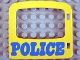 Lot ID: 93913483  Part No: 4247pb02  Name: Duplo Door / Window Pane 1 x 4 x 3 with Single Pane and Interior Top Clip with Blue 'POLICE' Pattern