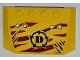 Part No: 52031pb045  Name: Wedge 4 x 6 x 2/3 Triple Curved with 4 Rivets, Claw Scratch Marks (3 on Left) and Dino Logo on Dark Red Tiger Stripes Pattern (Sticker) - Set 5885