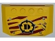 Part No: 52031pb046  Name: Wedge 4 x 6 x 2/3 Triple Curved with 4 Rivets, 3 Claw Scratch Marks and Dino Logo on Dark Red Tiger Stripes Pattern (Sticker) - Set 5887