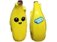 Part No: 5277pb03  Name: Minifigure, Head, Modified Peeled Banana with Face, Black Eyes, Open Mouth, Reddish Brown Top and 'NANA NANA' Label on Back Pattern