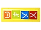 Part No: 63864pb121  Name: Tile 1 x 3 with White Ninjago Logogram 'ARLO' on Red, Blue, Lime, and Orange Squares Pattern (Sticker) - Set 70607