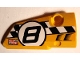 Part No: 64391pb063  Name: Technic, Panel Fairing # 4 Small Smooth Long, Side B with 'CHEQ URED' and Black Number 8 on Checkered Background Pattern (Sticker) - Set 42058