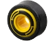 Part No: 6683c01pb01  Name: Wheel 11mm D. x 8mm with Center Groove, 8 Spokes and Smooth Side with Black Circle and Arcs Pattern with Black Tire 14mm D. x 6mm Solid Smooth (6683pb01 / 50945)