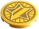 Lego part: Tile, Round 3 x 3 with Gold Dalmatian Dog Tag with Diagonal Stripes and Bright Light Yellow Star Pattern (Sticker) - Set 43269
