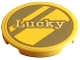 Lego part: Tile, Round 3 x 3 with Gold Dalmatian Dog Tag with Diagonal Stripes and Bright Light Yellow 'Lucky' Pattern (Sticker) - Set 43269