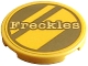 Lego part: Tile, Round 3 x 3 with Gold Dalmatian Dog Tag with Diagonal Stripes and Bright Light Yellow 'Freckles' Pattern (Sticker) - Set 43269