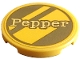 Lego part: Tile, Round 3 x 3 with Gold Dalmatian Dog Tag with Diagonal Stripes and Bright Light Yellow 'Pepper' Pattern (Sticker) - Set 43269