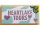 Part No: 87079pb1185  Name: Tile 2 x 4 with Medium Lavender 'HEARTLAKE TOURS' and Hearts and Lime Leaves Pattern (Sticker) - Set 41395