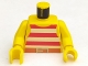 Part No: 973p31c01  Name: Torso Pirate Stripes Red / White with Gold Belt Buckle Pattern / Yellow Arms / Yellow Hands