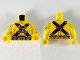 Part No: 973pb3451c01  Name: Torso Muscles Outline, Cross Straps, Silver Belt, Buckles, Head, Crossbones Pattern / Yellow Arms with Surfboard and Chainsaw Pattern / Yellow Hands