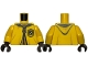Part No: 973pb4028c02  Name: Torso Quidditch Robe over Sweater, Yellow Collar and Hufflepuff Crest and Dark Orange Lacing Pattern / Yellow Arms / Dark Brown Hands