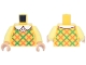 Part No: 973pb6266c01  Name: Torso Plaid Vest with Orange and Green Diagonal Stripes and White Shirt with Round Collar Pattern / Bright Light Yellow Arms / Nougat Hands