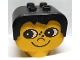 Part No: dup001c01pb01  Name: Duplo Figure Head Human 2 x 2 Base with Fixed Black Hair with Eyes Looking Right, Nose, Freckles, and Grin Pattern