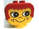 Part No: dup002c01pb01  Name: Duplo Figure Head Human 2 x 2 Base with Fixed Red Hair with Eyes Looking Left, Nose, Freckles, and Grin Pattern