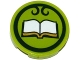 Part No: 14769pb0112  Name: Tile, Round 2 x 2 with Bottom Stud Holder with Open Book in Dark Green Circle Pattern (Sticker) - Set 41176