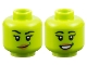 Part No: 28621pb0142  Name: Minifigure, Head Dual Sided Female Black Eyebrows and Eyelashes, Dark Green Dimple, Medium Nougat Lips, Lopsided Grin / Open Mouth Smile with Teeth Pattern - Vented Stud