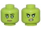 Part No: 28621pb0157  Name: Minifigure, Head Dual Sided Alien Female Black Eyebrows and Single Eyelashes, Bright Light Blue Eyes, Olive Green Cheek Lines, Nougat Lips, Grin / Open Mouth Scowl with Teeth Pattern - Vented Stud