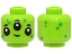 Part No: 28621pb0223  Name: Minifigure, Head Alien with 3 Black Eyes and Eyebrows, Bright Green Dots, Grin Pattern - Vented Stud
