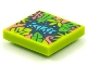 Lot ID: 344243107  Part No: 3068pb1581  Name: Tile 2 x 2 with BeatBit Album Cover - Coral, Lime and Bright Green Tree Leaves Pattern