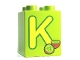 Part No: 31110pb053  Name: Duplo, Brick 2 x 2 x 2 with Letter K and Kiwi Pattern