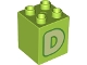 Lot ID: 301300203  Part No: 31110pb147  Name: Duplo, Brick 2 x 2 x 2 with Yellowish Green Capital Letter D with Green Outline Pattern