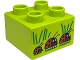 Part No: 3437pb139  Name: Duplo, Brick 2 x 2 with 3 Black and Red Ladybugs and Green Grass Blades Pattern