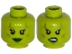 Part No: 3626cpb1166  Name: Minifigure, Head Dual Sided Alien Female Silver Tattoos, Eyelashes, Green Lips, Smile / Angry Pattern - Hollow Stud