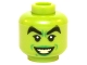 Part No: 3626cpb1434  Name: Minifigure, Head Female Black Thick Eyebrows, Green Lips and Dimples, Open Mouth Smile with Bright Light Yellow Teeth Pattern - Hollow Stud