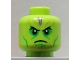 Part No: 3626cpb2270  Name: Minifigure, Head Alien Skrull with Black Eyes and Frown, Bright Green Eye Shadow and Cheek Lines, and Dark Purple Markings on Forehead Pattern - Hollow Stud
