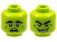 Part No: 3626cpb2976  Name: Minifigure, Head Dual Sided Alien, Thick Black Eyebrows, Green Cheek Dimples, Scared / Wide Grin with Teeth Pattern - Hollow Stud