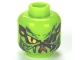 Part No: 3626pb0667  Name: Minifigure, Head Alien with Yellow Snake Eyes, Scars Across Left Eye, Dark Green Markings, Wide Lopsided Open Mouth with Fangs and Red Tongue Pattern
