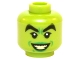 Part No: 3626pb1434  Name: Minifigure, Head Female Black Thick Eyebrows, Green Lips and Dimples, Open Mouth Smile with Bright Light Yellow Teeth Pattern