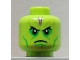 Part No: 3626pb2270  Name: Minifigure, Head Alien Skrull with Black Eyes and Frown, Bright Green Eye Shadow and Cheek Lines, and Dark Purple Markings on Forehead Pattern