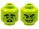 Part No: 3626pb2976  Name: Minifigure, Head Dual Sided Alien, Thick Black Eyebrows, Green Cheek Dimples, Scared / Wide Grin with Teeth Pattern