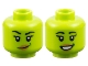 Part No: 3626pb3459  Name: Minifigure, Head Dual Sided Female Black Eyebrows and Eyelashes, Dark Green Dimple, Medium Nougat Lips, Lopsided Grin / Open Mouth Smile with Teeth Pattern