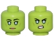 Part No: 3626pb3474  Name: Minifigure, Head Dual Sided Alien Female Black Eyebrows and Single Eyelashes, Bright Light Blue Eyes, Olive Green Cheek Lines, Nougat Lips, Grin / Open Mouth Scowl with Teeth Pattern