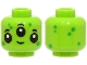 Part No: 3626pb3540  Name: Minifigure, Head Alien with 3 Black Eyes and Eyebrows, Bright Green Dots, Grin Pattern