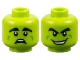 Part No: 3626pb3577  Name: Minifigure, Head Dual Sided Alien, Thick Black Eyebrows, Bright Green Cheek Dimples, Scared / Wide Grin with Teeth Pattern
