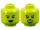 Part No: 3626pb3629  Name: Minifigure, Head Dual Sided Alien Female with Silver Tattoos, Black Eyelashes, Dark Green Lips, Grin / Angry Bared Teeth and Chin Dimple Pattern