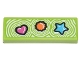 Part No: 63864pb137  Name: Tile 1 x 3 with Dark Pink Heart, Orange Flower, and Medium Azure Star Clikits Icons Pattern (Sticker) - Set 71741