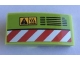 Part No: 93606pb123L  Name: Slope, Curved 4 x 2 with Red and White Danger Stripes, Vent and Warning Triangle Pattern Model Left Side (Sticker) - Set 60124