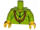Part No: 973pb1874c01  Name: Torso Shirt with Gold Pendant and Orange Bead Necklace Pattern / Lime Arms / Yellow Hands