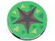 Lot ID: 398509260  Part No: 14769pb666  Name: Tile, Round 2 x 2 with Bottom Stud Holder with Dark Brown and Reddish Brown Star Shaped Crevice, Green and Lime Triangles Pattern (Animal Crossing Fossil Dig Spot)