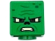 Part No: 19729pb099  Name: Minifigure, Head, Modified Cube with Bright Light Yellow and Reddish Brown Eyes, Black Nose, Green Spots and Wrinkles, Angry Open Mouth with Teeth Pattern