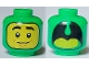 Part No: 28621pb0086  Name: Minifigure, Head Dual Sided Balaclava, Yellow Face, Black Eyes, Eyebrows and Mouth / Open Mouth with Lime Tongue (Dragon) Pattern - Vented Stud