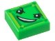 Part No: 3070pb112  Name: Tile 1 x 1 with Black Eyes, Raised Eyebrow, Fiendish Smile with Teeth and Lime and Green Square Pattern (Kryptomite Face)