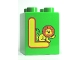 Part No: 31110pb054  Name: Duplo, Brick 2 x 2 x 2 with Letter L and Lion Pattern