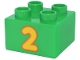 Part No: 3437pb142  Name: Duplo, Brick 2 x 2 with Yellow Number 2 with Orange Outline Pattern