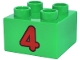 Part No: 3437pb144  Name: Duplo, Brick 2 x 2 with Red Number 4 with Dark Red Outline Pattern